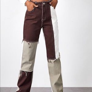 Shein patchwork (burgundy/cream) jeans Size M